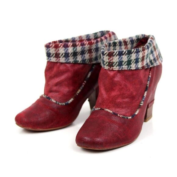 NOT RATED RED GENUINE LEATHER MID HEEL ROUND TOE ANKLE BOOTS SHOES Sz 7US 37EU - Picture 3 of 9